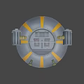Futuristic UFO Structure Featuring Dome Orange Stripes Circular Components And Pipes