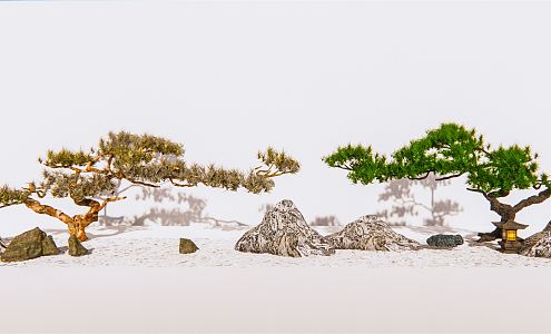 New Chinese style landscape sketch modeling pine Luo Han pine modeling tree landscape stone 3d model