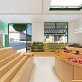 Fresh Fruit Store With Green Walls Wooden Shelves Fresh Fruits Checkout Counter And Cartoon Figure