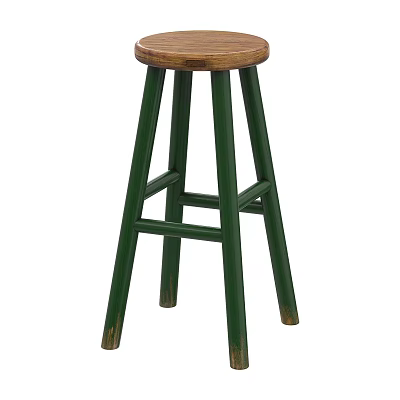 Green Bar Stool With Wooden Round Seat And Crossed Leg Design Structure 3d model