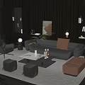 Modern Leather Sofa and Coffee Table Set with Ottoman Pillow Floor Lamp and Decorative Painting