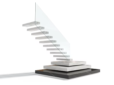 Modern Staircase With Glass Railing Floating White Steps And Minimalist Black Base 3d model