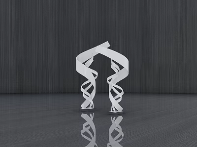 White Sculpture With DNA Double Helix Shape Standing On Dark Floor And Dark Wall Background 3d model