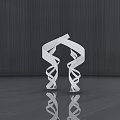 White Sculpture With DNA Double Helix Shape Standing On Dark Floor And Dark Wall Background
