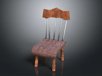Rustic Wooden Chair With Curved Backrest And Spindle Supports For Home Decor 3d model