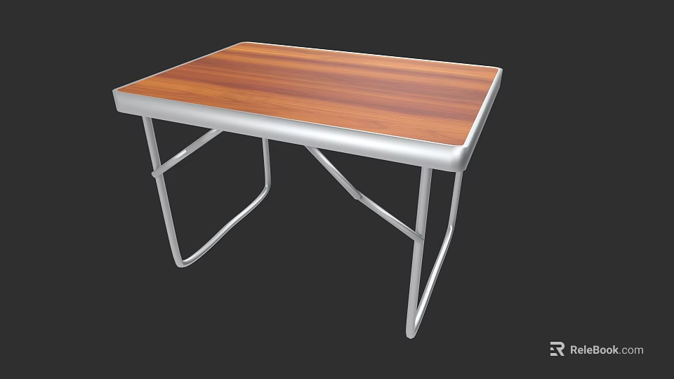 Outdoor Table With Wooden Top And Silver Metal Foldable Frame For Garden Use 3d model 