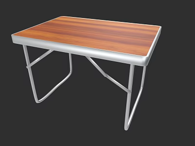 Outdoor Table With Wooden Top And Silver Metal Foldable Frame For Garden Use 3d model