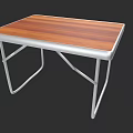 Outdoor Table With Wooden Top And Silver Metal Foldable Frame For Garden Use