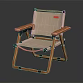 Modern Folding Leisure Chair With Wooden Frame Beige Fabric Seat And Armrests