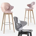 Modern Bar Stools With Wooden Legs And Sleek Hollow Pattern Seats In Pink Gray Tones