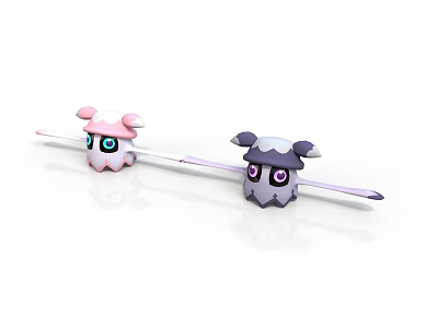 Cute Pink And Gray Cartoon Characters With Big Eyes And Long Bodies 3d model