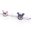 Cute Pink And Gray Cartoon Characters With Big Eyes And Long Bodies