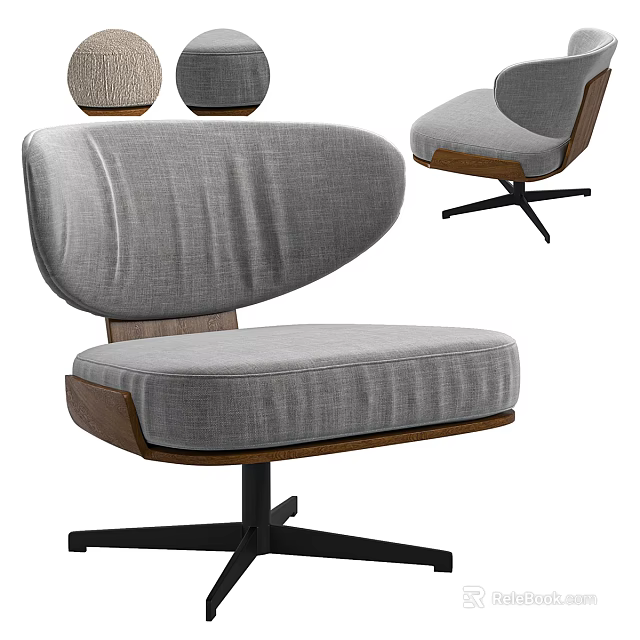 Modern Gray Upholstered Office Chair With Wooden Frame Comfortable Seat And Black Base 3d model 