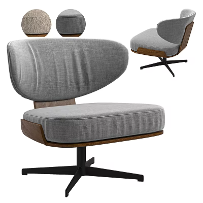 Modern Gray Upholstered Office Chair With Wooden Frame Comfortable Seat And Black Base 3d model