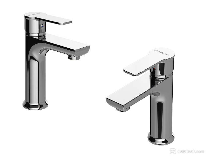 Modern Chrome Bathroom Faucet Pair With Single Handle Contemporary Design 3d model 