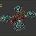 Futuristic Drone Design Featuring Four Propellers Gray Red Color Sleek Frame