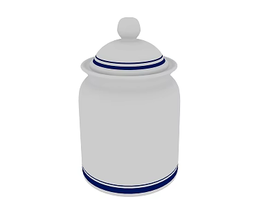 Stylish White Cup With Blue Stripes And Round Lid For Kitchen Storage 3d model