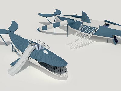 Whale Shaped Playground Equipment With Slide Climbing Net And Platform 3d model