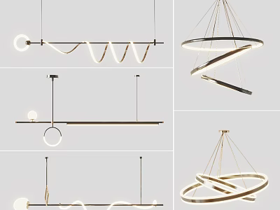 Sleek Modern Chandeliers With Curved Spiral Ring Designs And LED Lighting For Interior Spaces 3d model