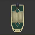 Detailed Small Boat Model With Green Seats Blue Motor And Beige Wooden Floor