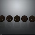 Five Brown Electrical Outlets With Round Design And Red Indicator Light One Lit 3d model