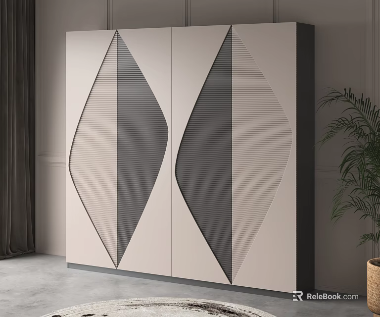 Modern Wardrobe Interior With Diamond Pattern Beige And Dark Gray Striped Design 3d model 