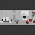 Hilton London Hotel Interior Model With Table Chairs Pendant Lights Red Seats Plant And Clock