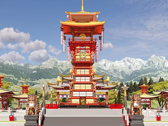 Chinese-style Tower Ancient Architecture Tower Ancient Military Watchtower City Stronghold Tower Twin Linglong Landscape Tower 3d model