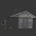 Weathered Wooden House Exterior With Rustic Metal Roof Stacked Planks And Dead Branch