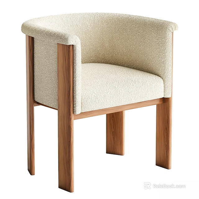 Modern Accent Chair With Wooden Legs Beige Fabric Upholstery And Armrest Design 3d model 