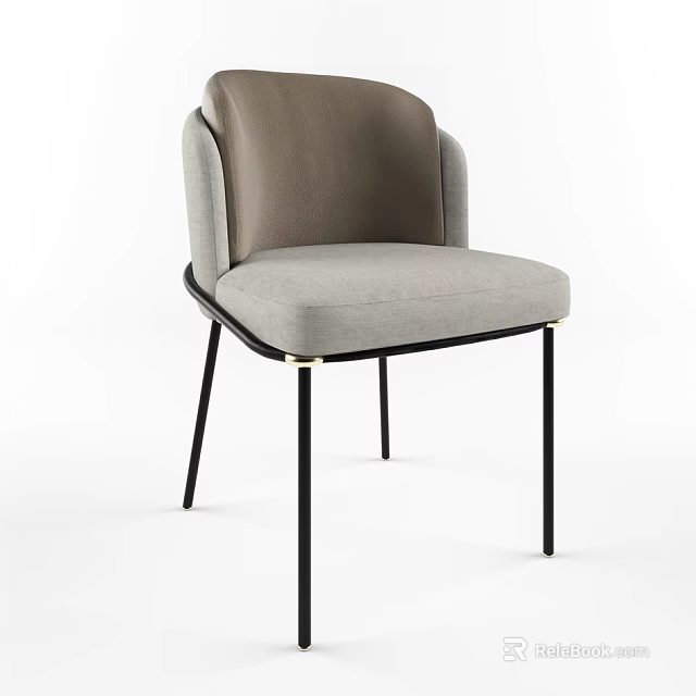 Modern Single Sofa With Light Gray Cushion Brown Backrest And Black Metal Legs 3d model 