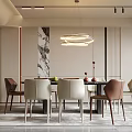 Modern Restaurant Interior With Dining Table Chairs Pendant Light Art Wall Decor 3d model