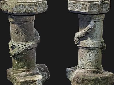 Ancient Stone Pillars With Intricate Dragon Carvings And Historical Inscriptions 3d model