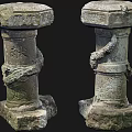 Ancient Stone Pillars With Intricate Dragon Carvings And Historical Inscriptions