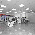 Spacious Public Service Hall Interior With Service Counters Computers And Bright Lighting 3d model