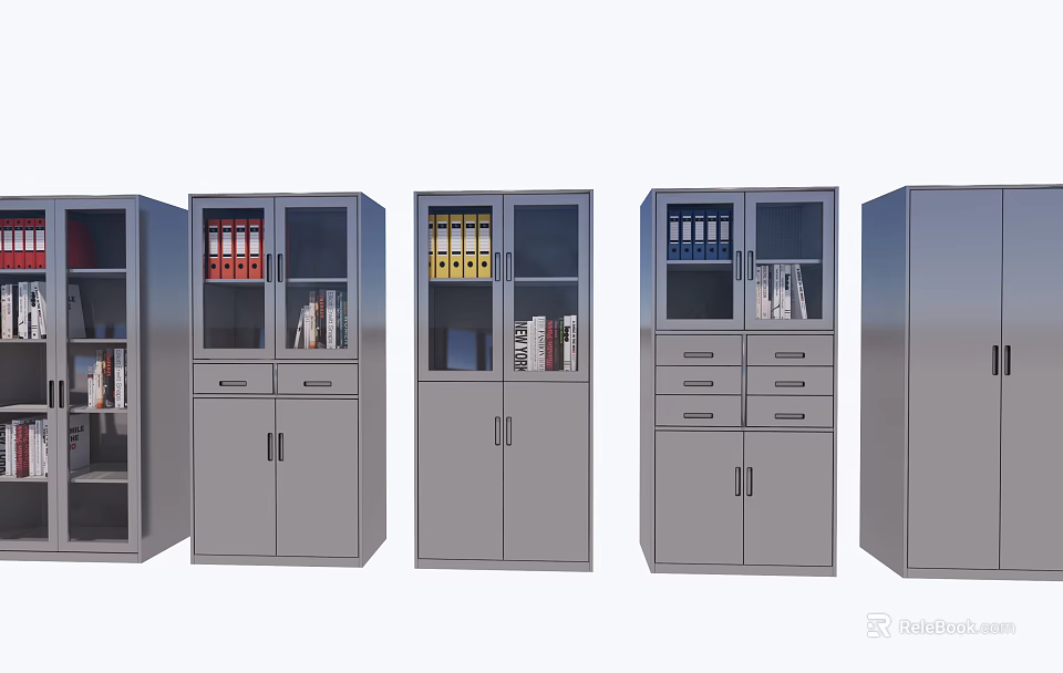 Metal Bookcases With Glass Doors And Drawers For Office Folders And Books 3d model 