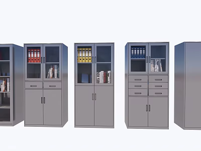 Metal Bookcases With Glass Doors And Drawers For Office Folders And Books 3d model