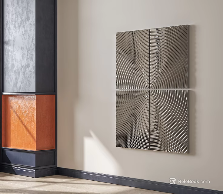 Modern Metal Wall Decor with Wavy Texture Geometric Panel Design on Wall 3d model