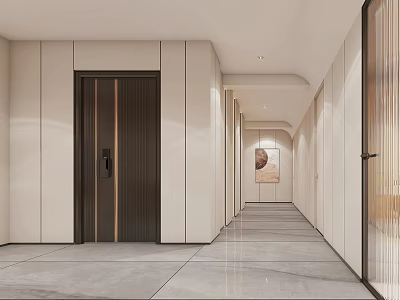 Modern Elevator Hallway Interior With Sleek Walls And Art Decoration 3d model