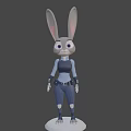 3D Rabbit Character Model With Long Ears Blue Outfit And White Base
