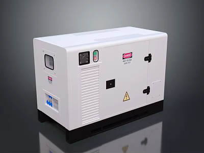 White Industrial Generator With Control Panel Indicators Viewing Window And Black Base 3d model