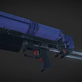 Futuristic Sci Fi Weapon With Blue Purple Body Red Emblem And Green Lights