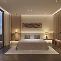 Modern Hotel Guest Room Interior With Large Bed Decorative Painting And Window View
