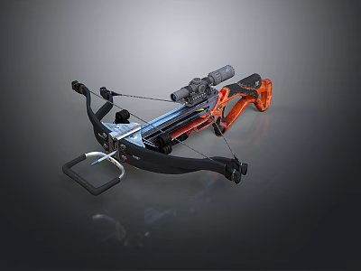 Tactical Crossbow In Black And Orange With Scope And Ergonomic Design For Hunting 3d model