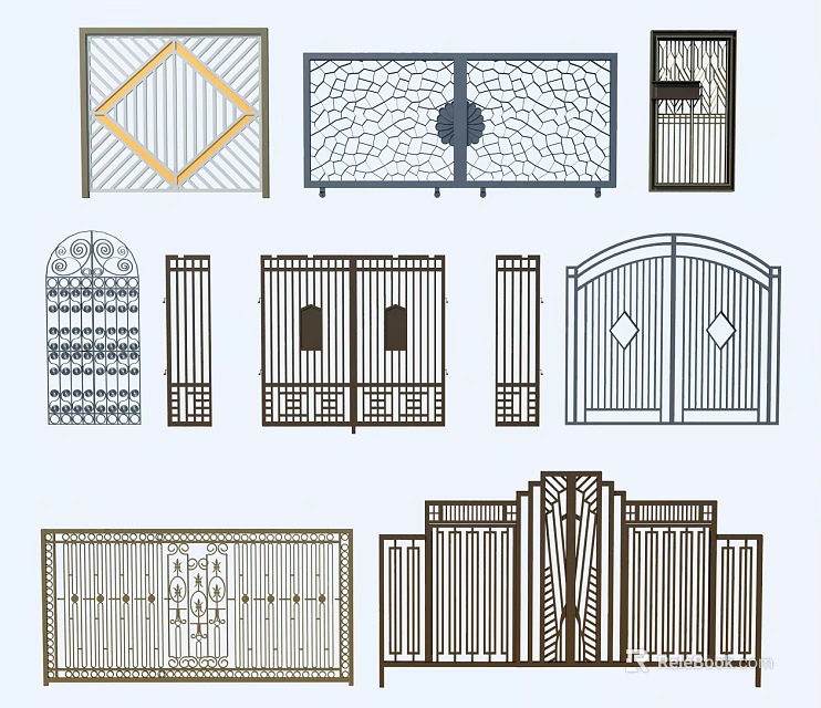 Various Decorative Gates With Geometric Patterns Ironwork And Artistic Details 3d model 