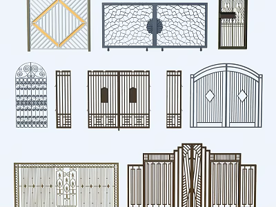 Various Decorative Gates With Geometric Patterns Ironwork And Artistic Details 3d model