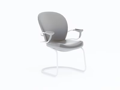 Modern Ergonomic Office Chair With Gray Cushion And White Metal Frame 3d model
