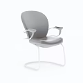 Modern Ergonomic Office Chair With Gray Cushion And White Metal Frame