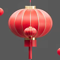 Hanging Red Lanterns with Multiple Small Lanterns and Circular Decorations 3d model