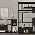 Modern Black Multi Tiered Shelving Unit With Books Vases And Decorative Items